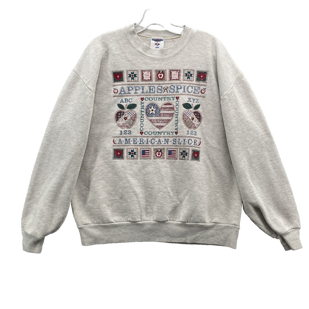 VTG Jerzees American Slice Sweatshirt Large Cottage core Teacher Patriotic 90's